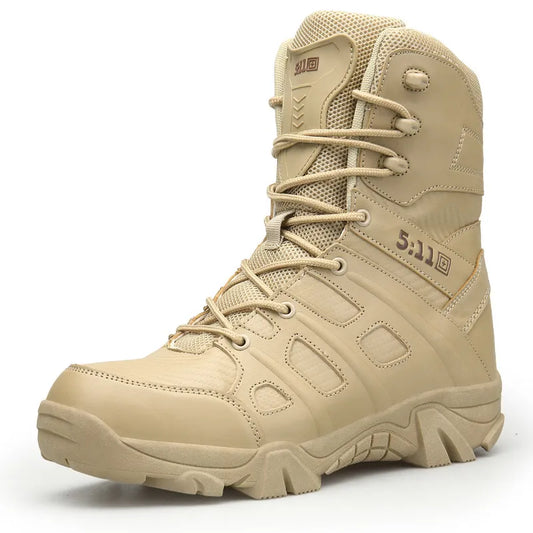 Men's Combat Boots Desert Tan Military Tactical Work Waterproof Climb Side Zipper Design Ankle Combat Platform Plus Size39-47
